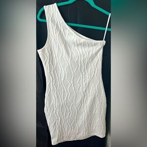 SHEIN White Textured One-Shoulder Dress